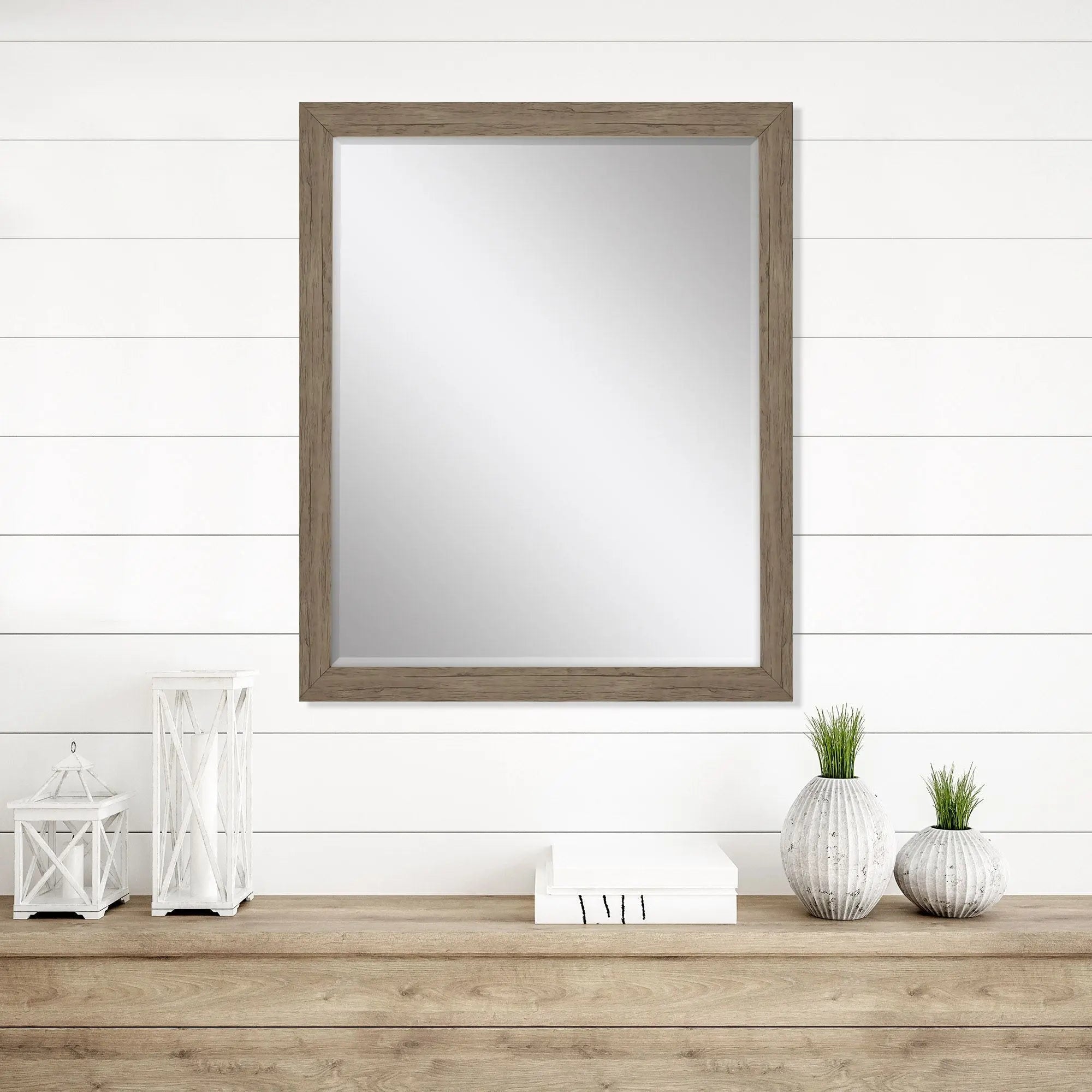 33" Light Brown Framed Accent Mirror Homeroots Bed & Bath