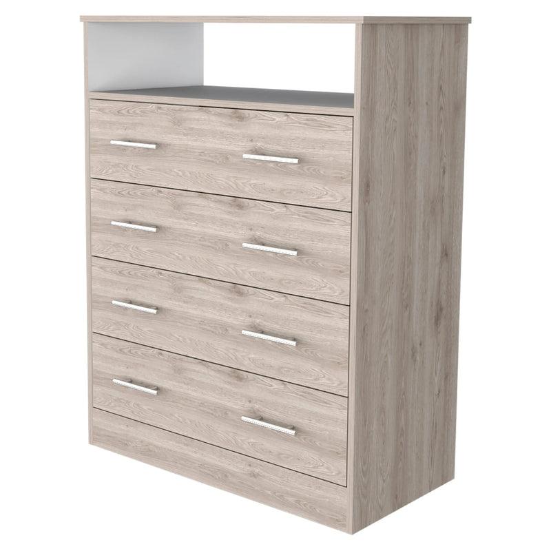 33" Light Gray Four Drawer Standard Chest With Open Shelf Homeroots Bed & Bath