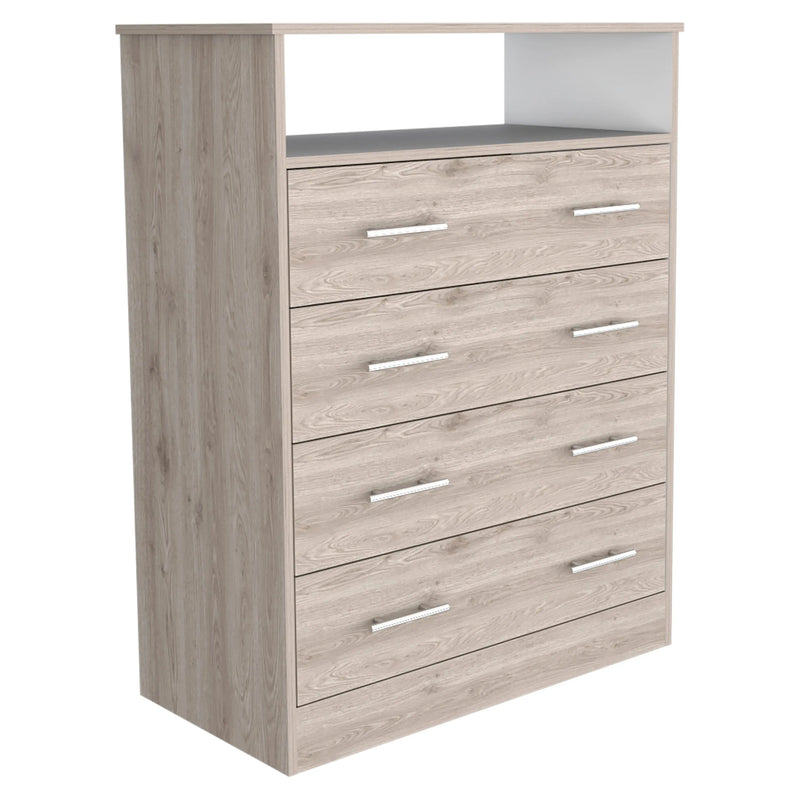 33" Light Gray Four Drawer Standard Chest With Open Shelf Homeroots Bed & Bath