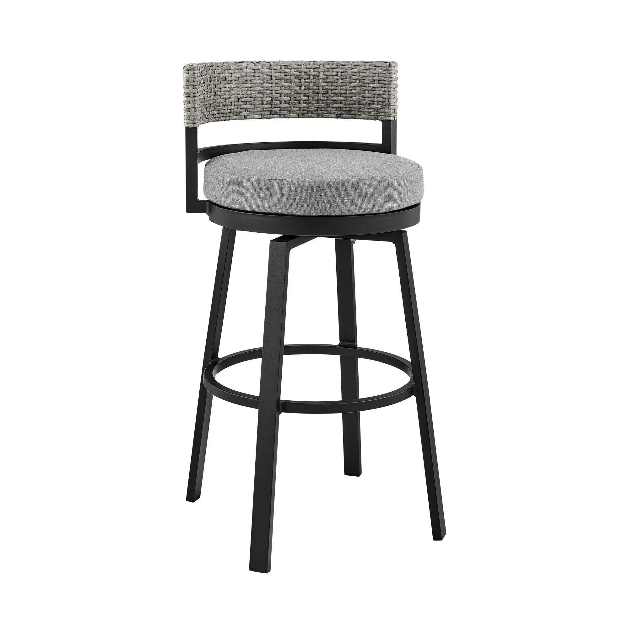 33" Light Gray Metal Swivel Low back Outdoor Bar Height chair with Footrest - GreatEagleInc