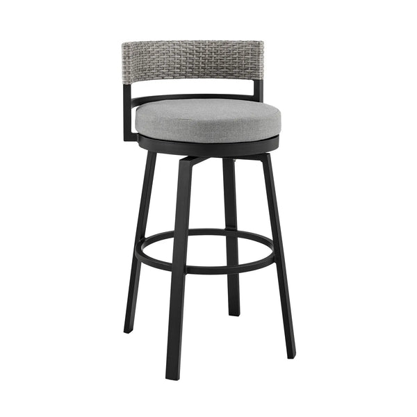 33" Light Gray Metal Swivel Low back Outdoor Bar Height chair with Footrest - GreatEagleInc