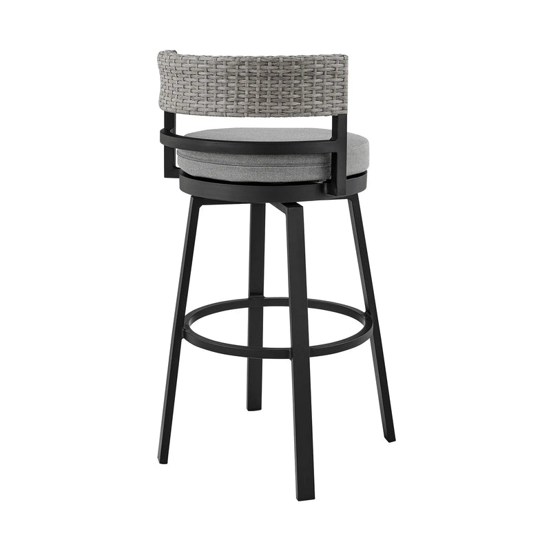 33" Light Gray Metal Swivel Low back Outdoor Bar Height chair with Footrest - GreatEagleInc