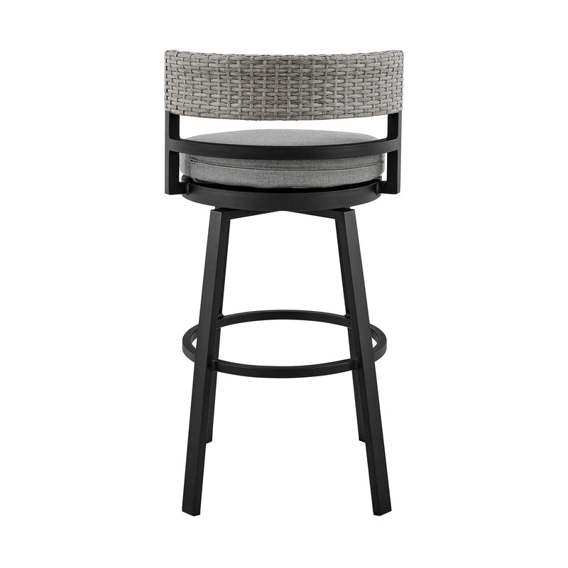 33" Light Gray Metal Swivel Low back Outdoor Bar Height chair with Footrest - GreatEagleInc