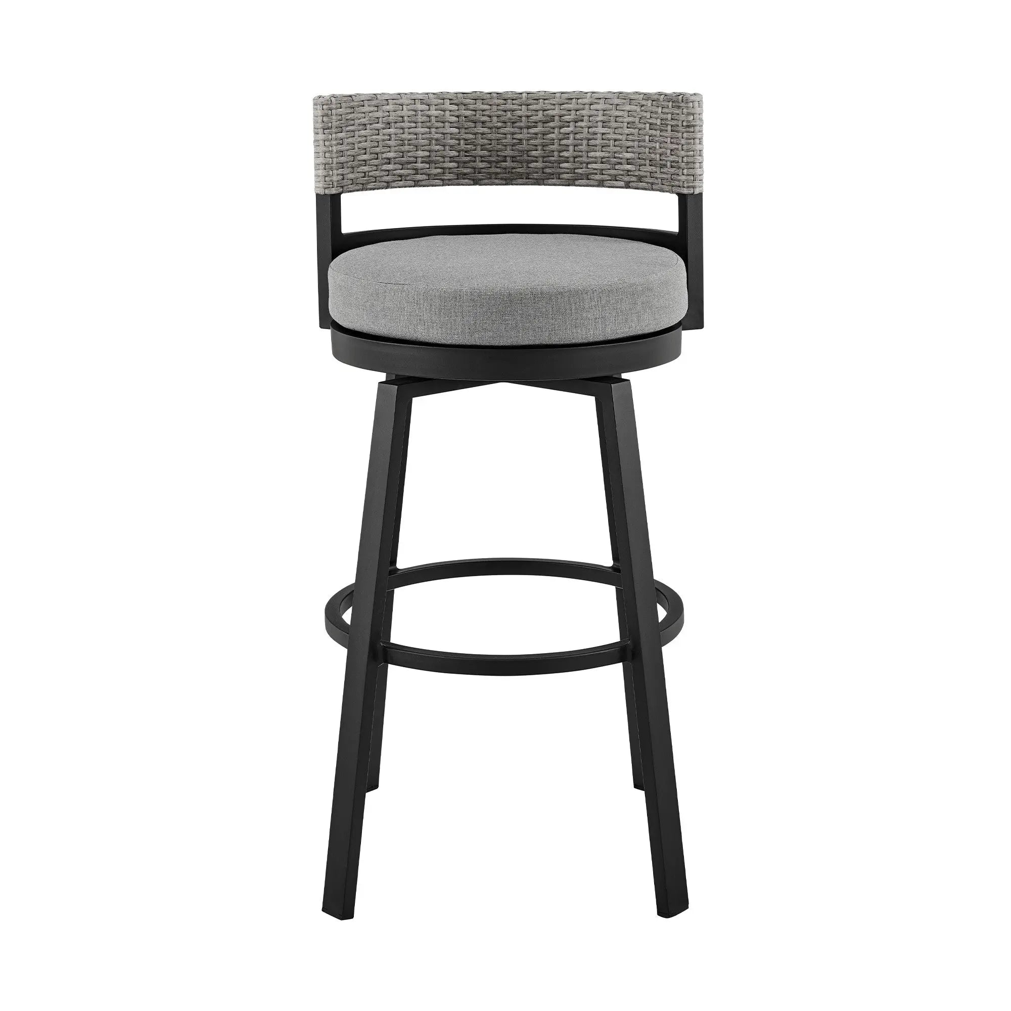 33" Light Gray Metal Swivel Low back Outdoor Bar Height chair with Footrest - GreatEagleInc