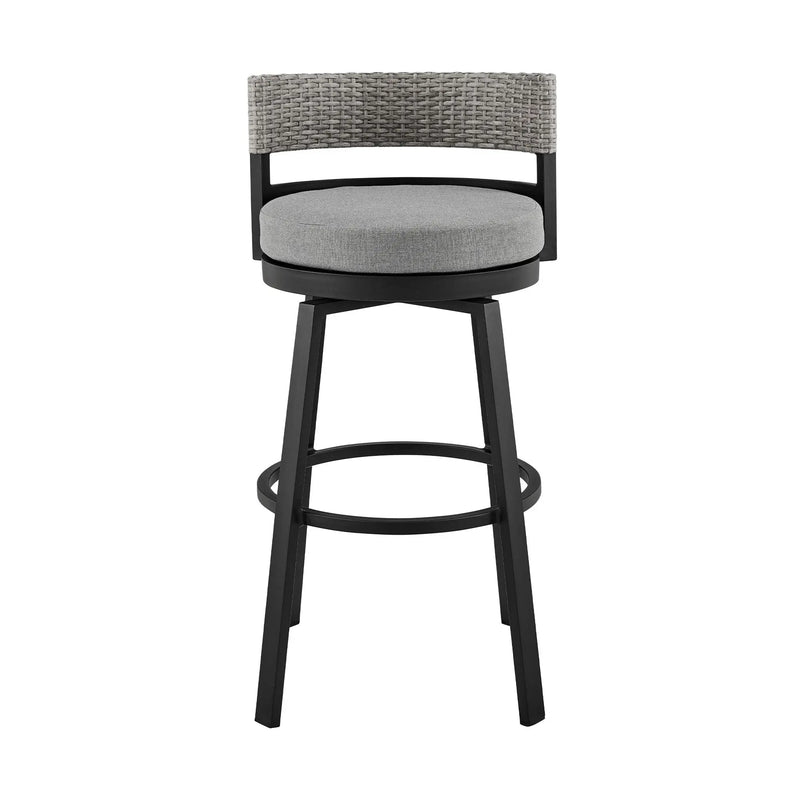 33" Light Gray Metal Swivel Low back Outdoor Bar Height chair with Footrest - GreatEagleInc