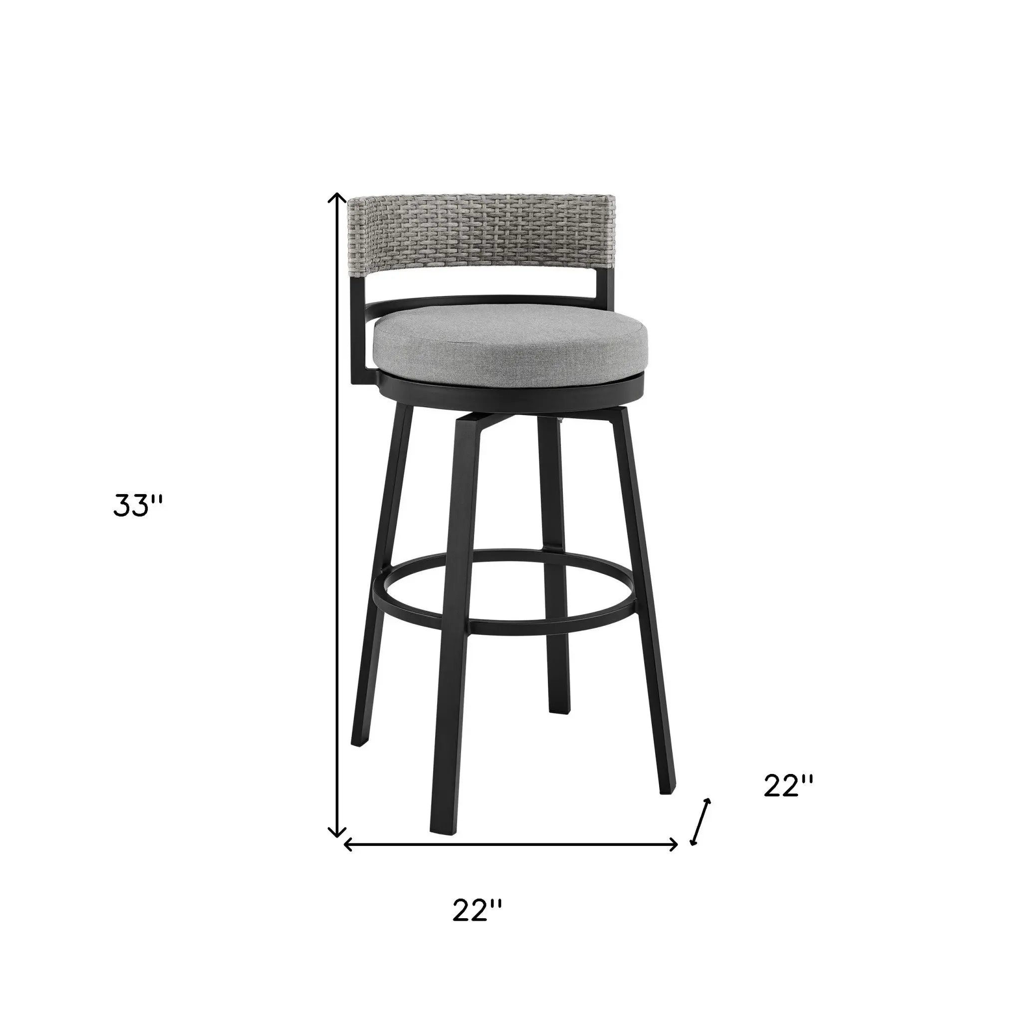 33" Light Gray Metal Swivel Low back Outdoor Bar Height chair with Footrest - GreatEagleInc