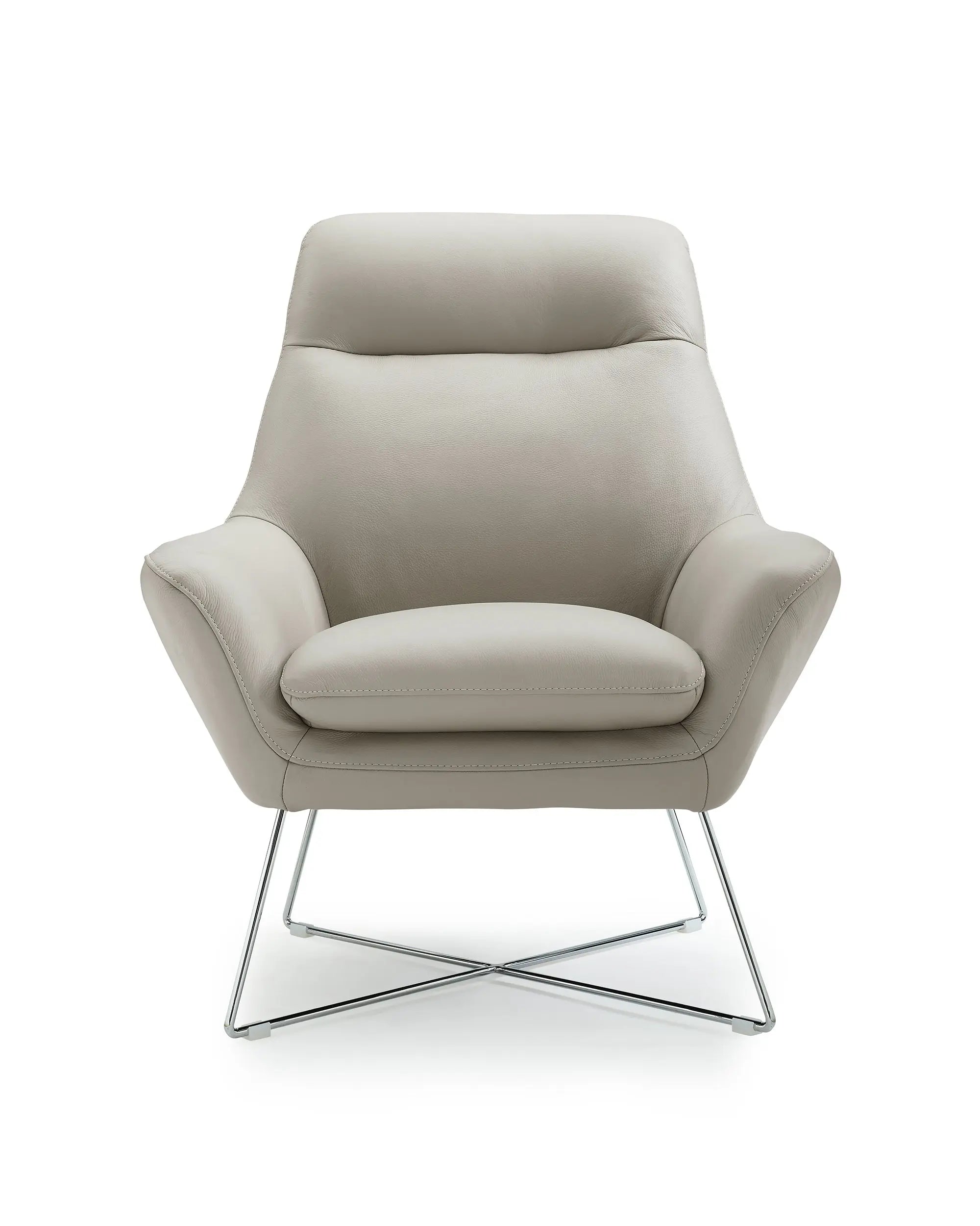 33" Light Gray and Silver Italian Leather Tufted Arm Chair Homeroots Living Room