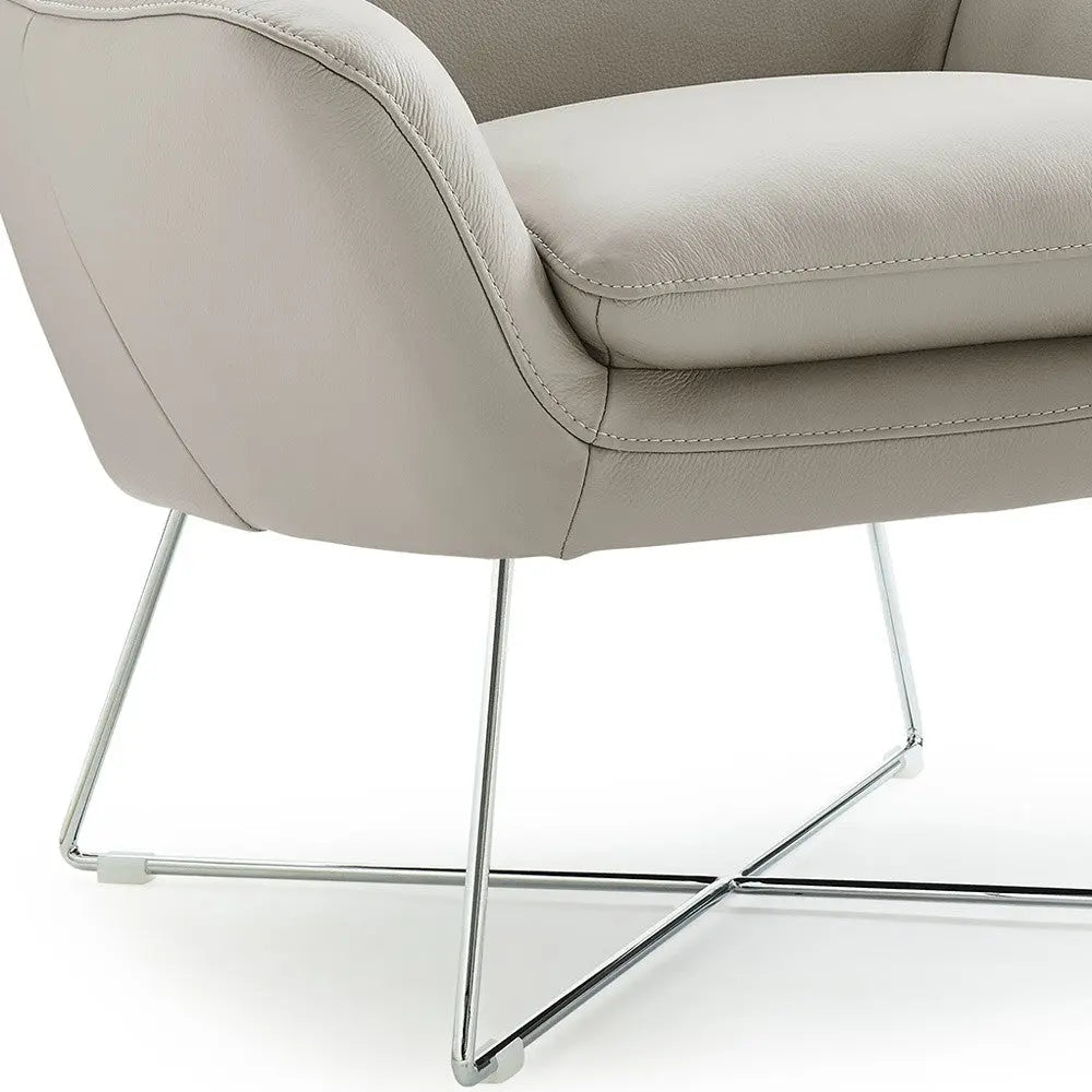 33" Light Gray and Silver Italian Leather Tufted Arm Chair Homeroots Living Room