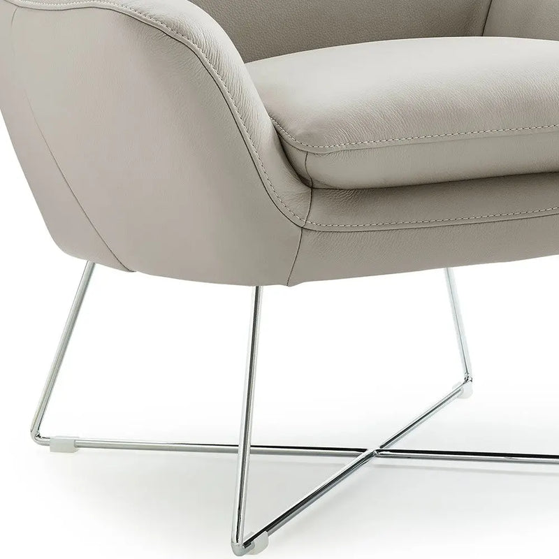 33" Light Gray and Silver Italian Leather Tufted Arm Chair Homeroots Living Room