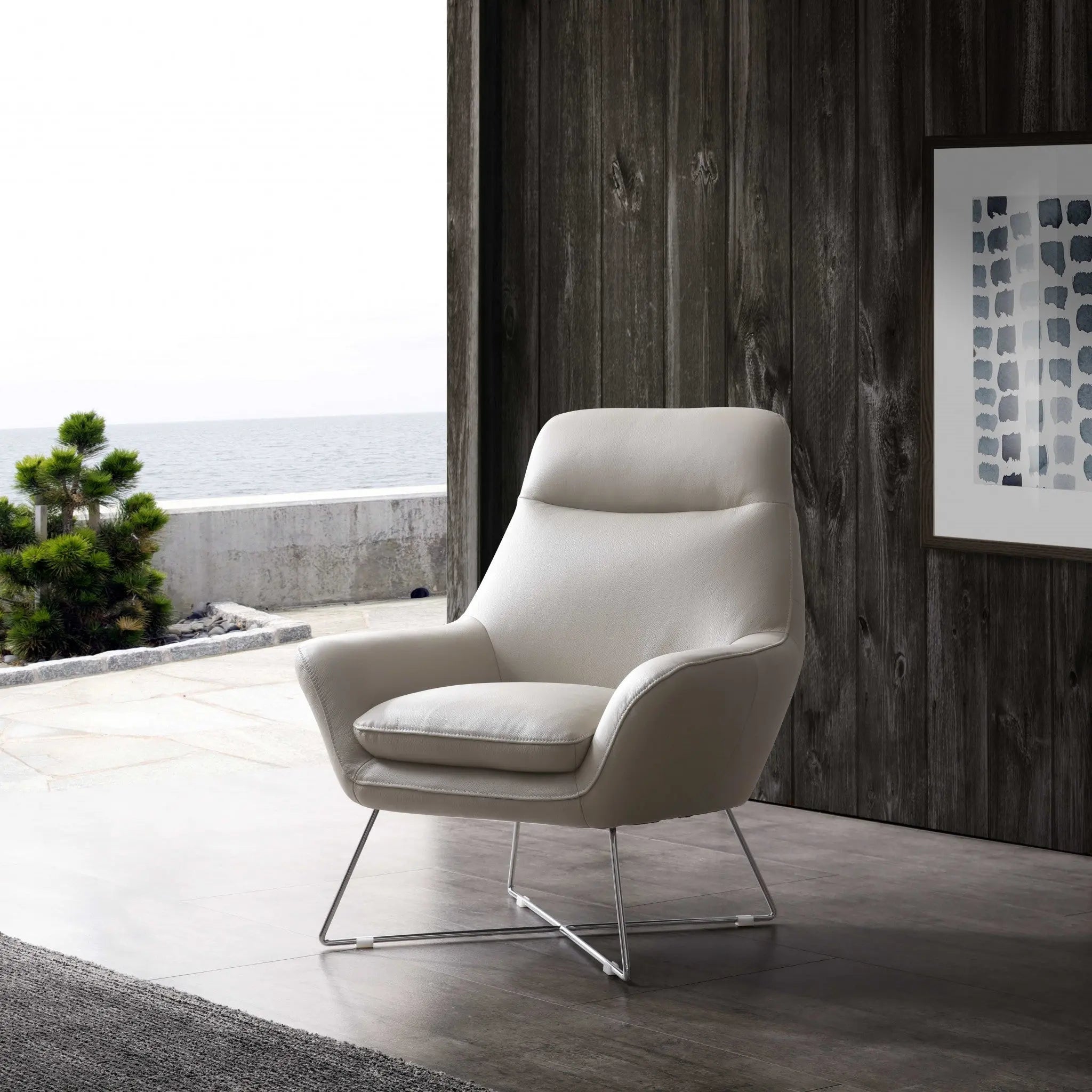 33" Light Gray and Silver Italian Leather Tufted Arm Chair Homeroots Living Room