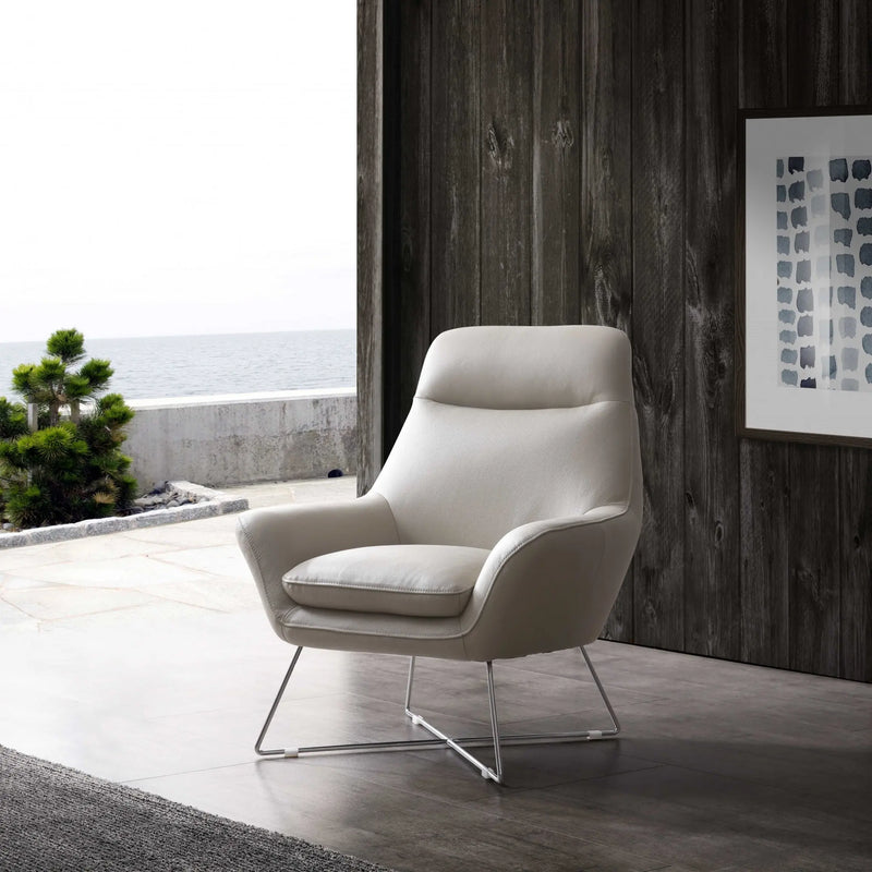 33" Light Gray and Silver Italian Leather Tufted Arm Chair Homeroots Living Room