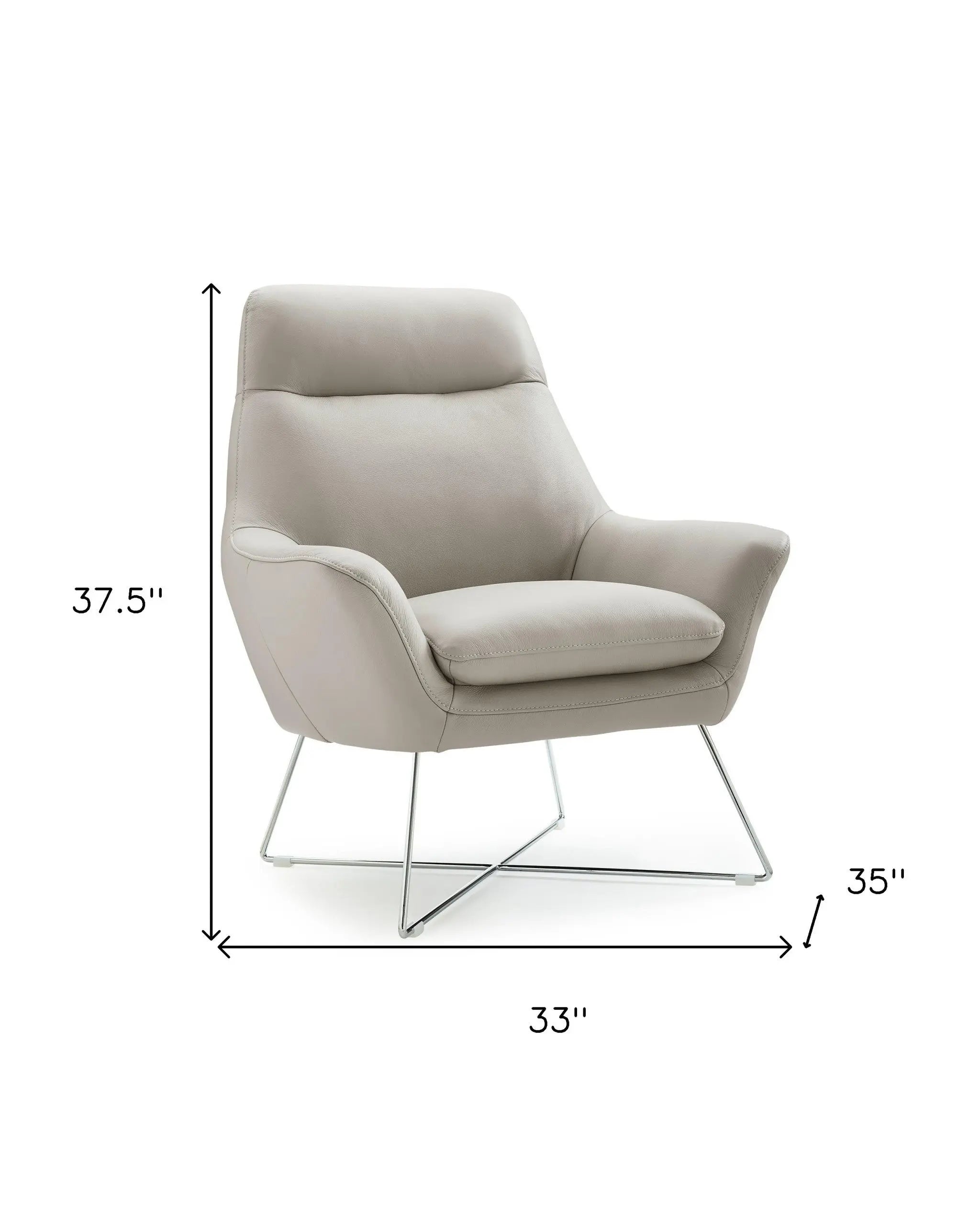 33" Light Gray and Silver Italian Leather Tufted Arm Chair Homeroots Living Room