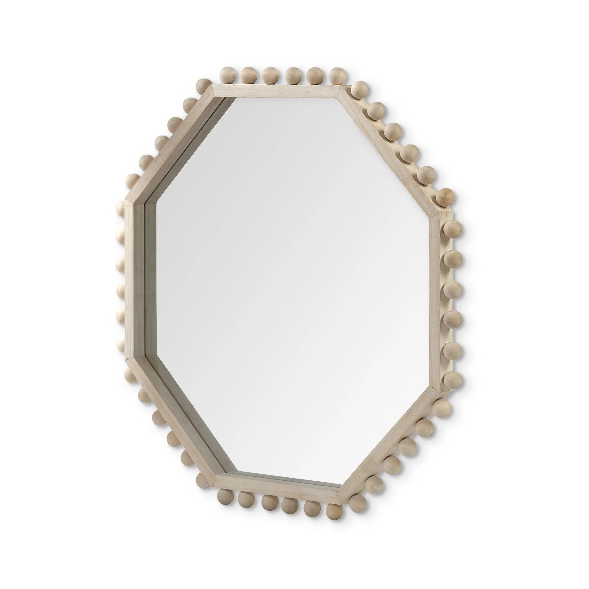 33" Natural Wood Octagon Beaded Framed Accent Mirror Homeroots Bed & Bath