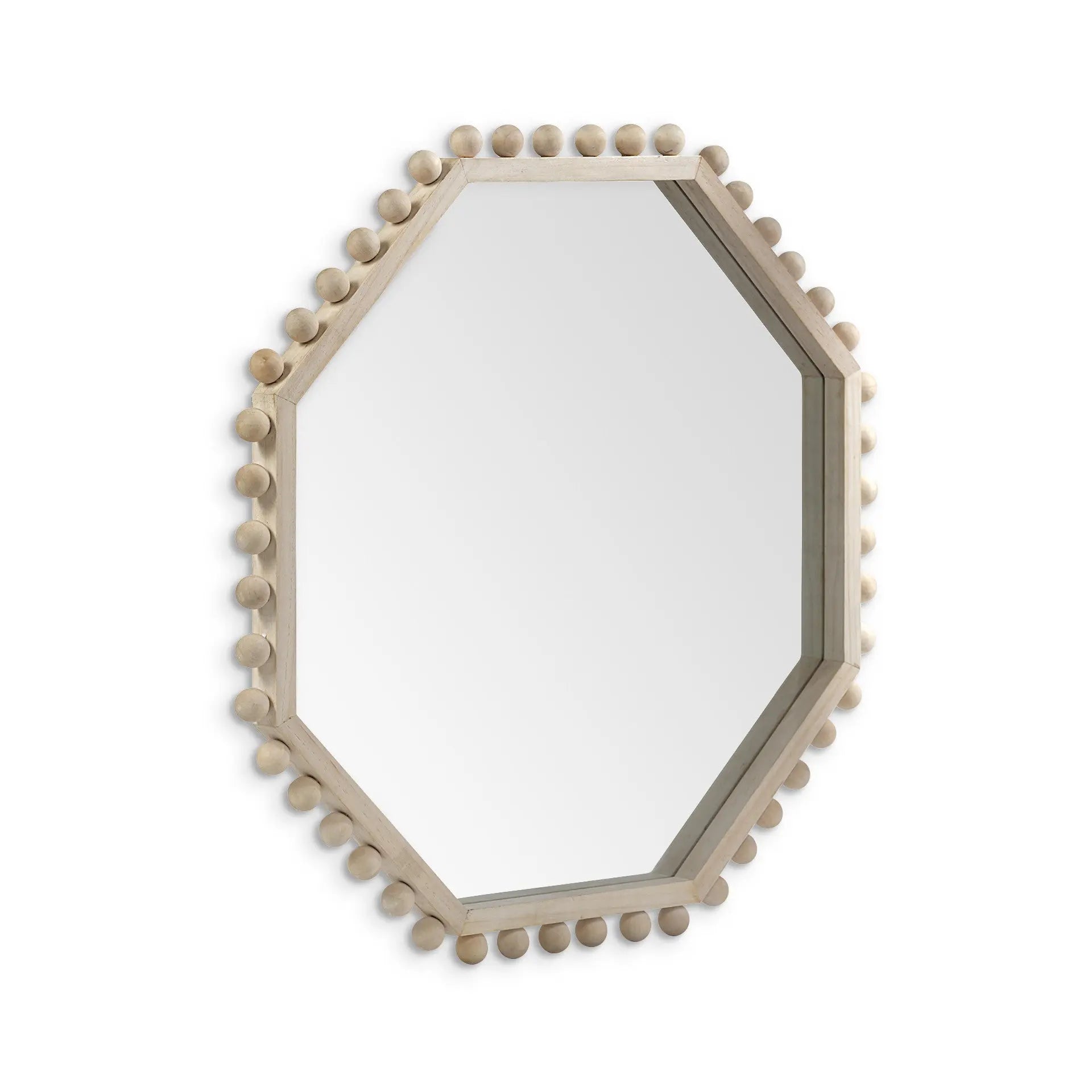 33" Natural Wood Octagon Beaded Framed Accent Mirror Homeroots Bed & Bath