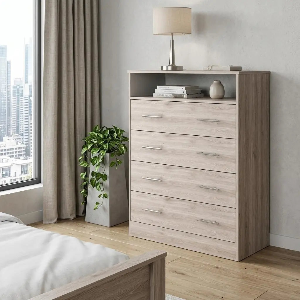 33" Oak Wood Four Drawer Dresser Homeroots Bed & Bath