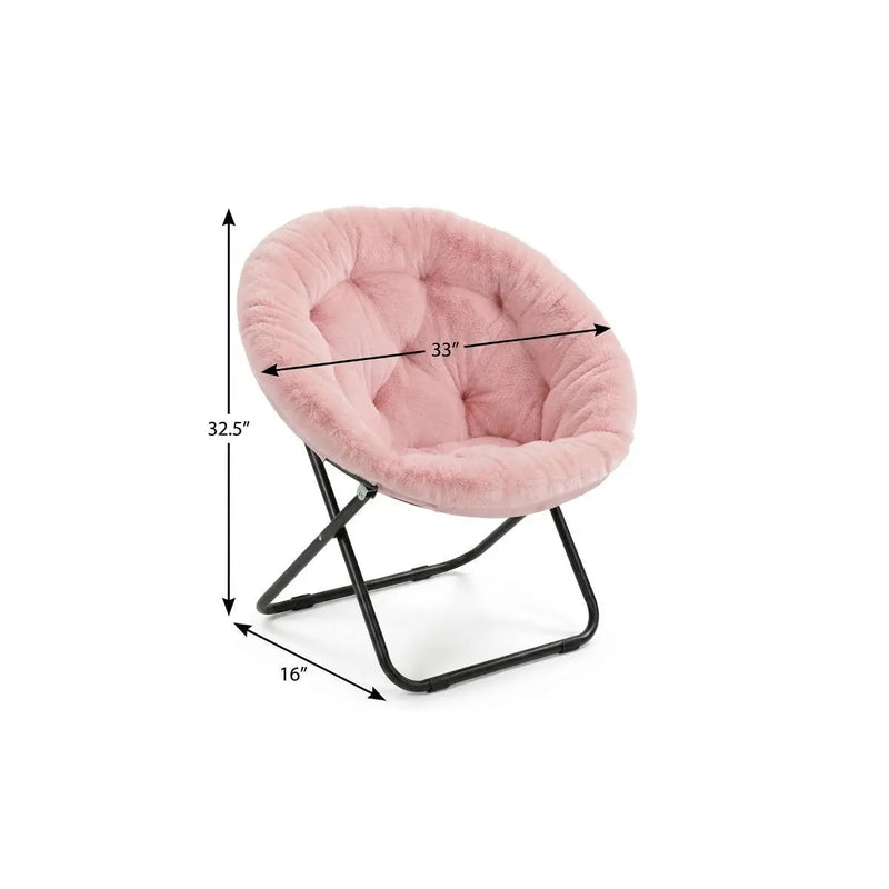 33" Pink Tufted Faux Fur and Metal Folding Lounge Chair Homeroots Living Room