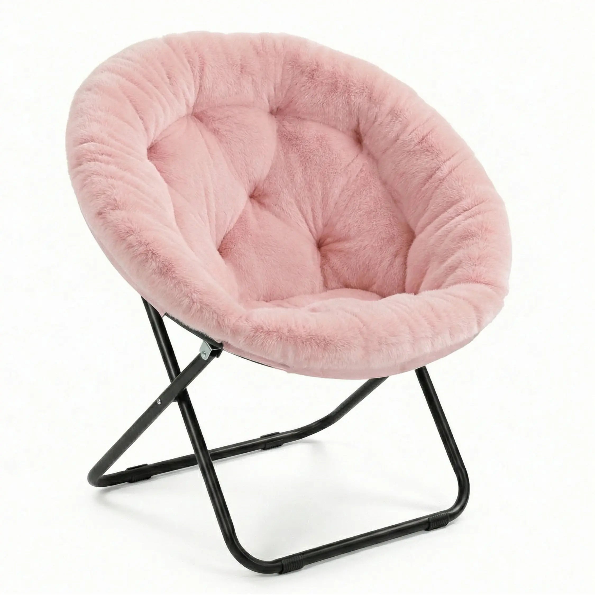 33" Pink Tufted Faux Fur and Metal Folding Lounge Chair Homeroots Living Room