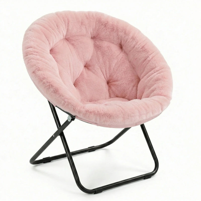 33" Pink Tufted Faux Fur and Metal Folding Lounge Chair Homeroots Living Room