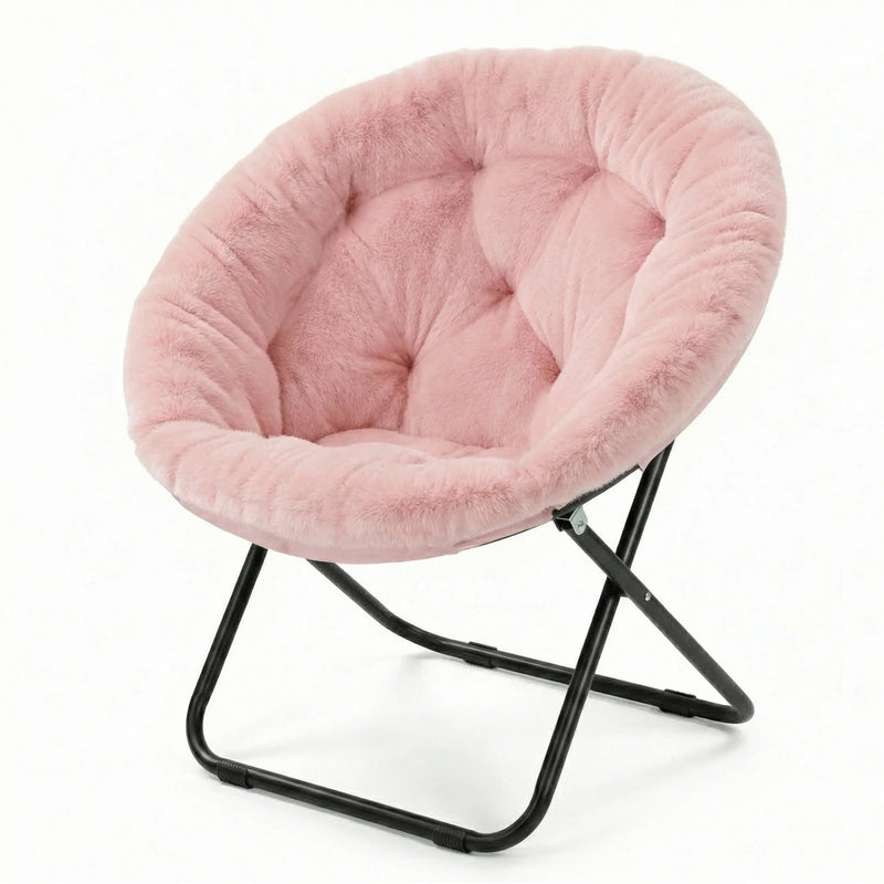 33" Pink Tufted Faux Fur and Metal Folding Lounge Chair Homeroots Living Room