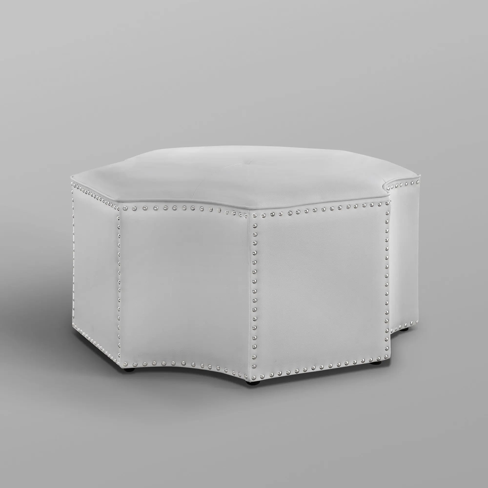 33" Silver Faux Leather Tufted Octagonal Cocktail Ottoman Homeroots Living Room