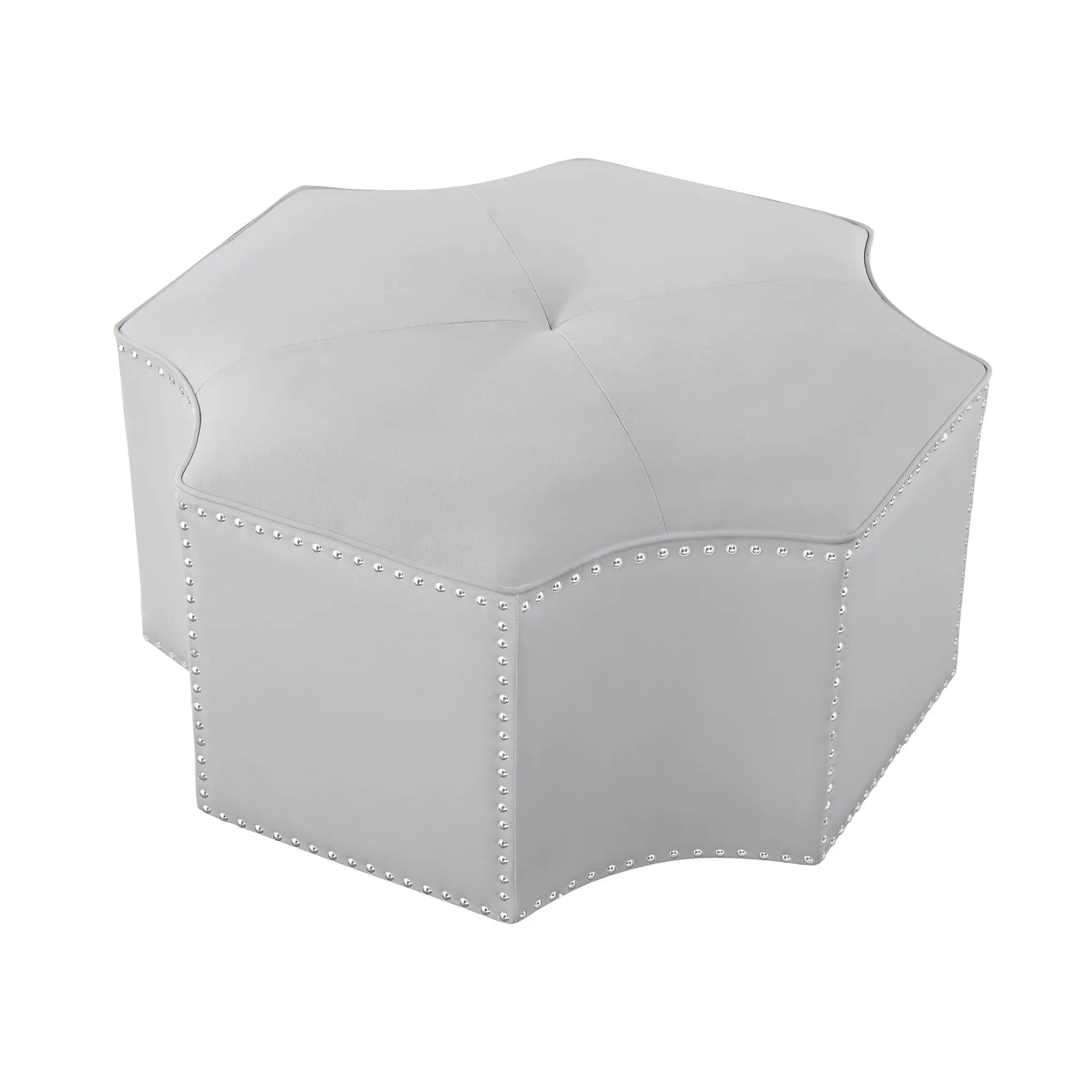 33" Silver Faux Leather Tufted Octagonal Cocktail Ottoman Homeroots Living Room