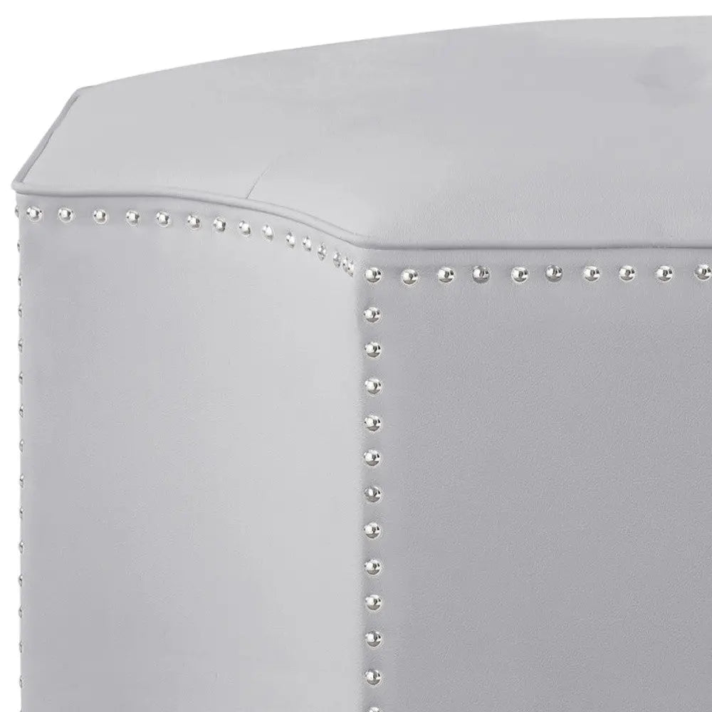 33" Silver Faux Leather Tufted Octagonal Cocktail Ottoman Homeroots Living Room