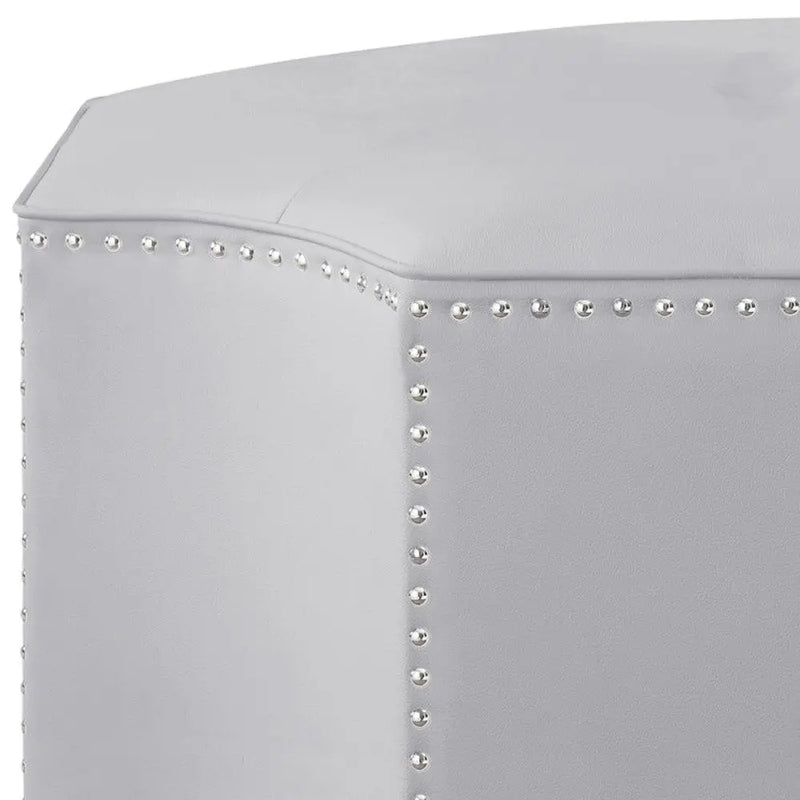 33" Silver Faux Leather Tufted Octagonal Cocktail Ottoman Homeroots Living Room