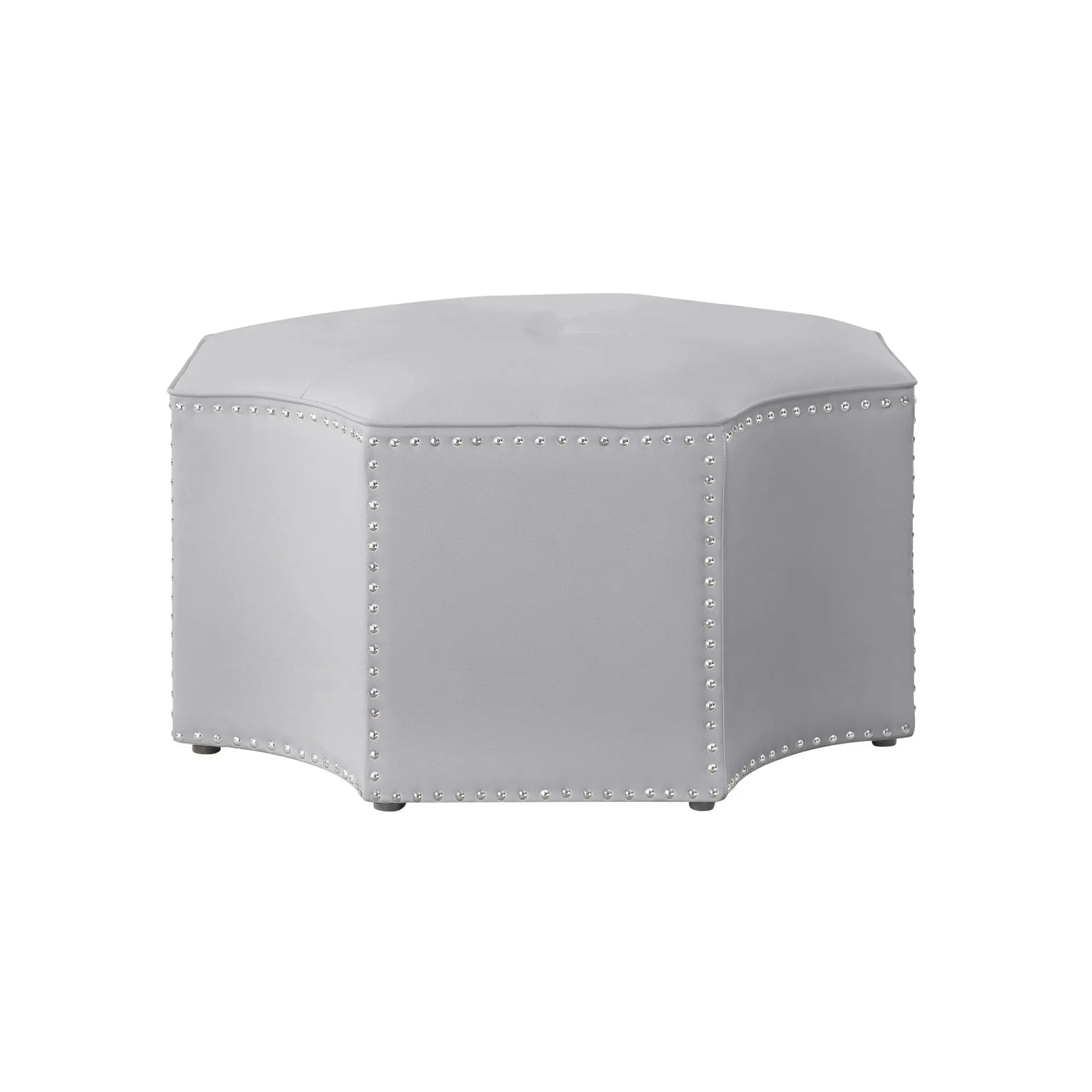 33" Silver Faux Leather Tufted Octagonal Cocktail Ottoman Homeroots Living Room