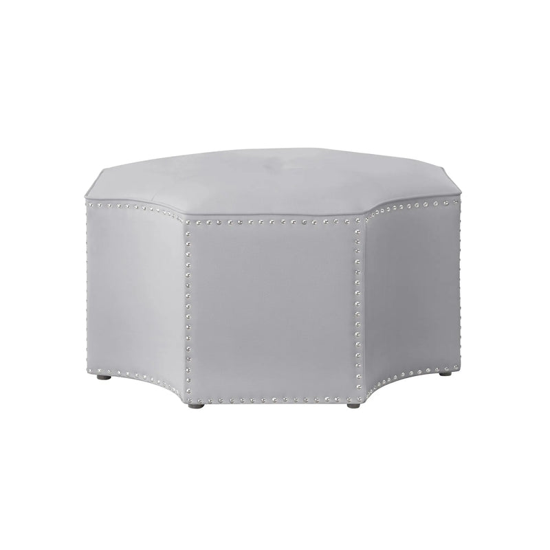 33" Silver Faux Leather Tufted Octagonal Cocktail Ottoman Homeroots Living Room
