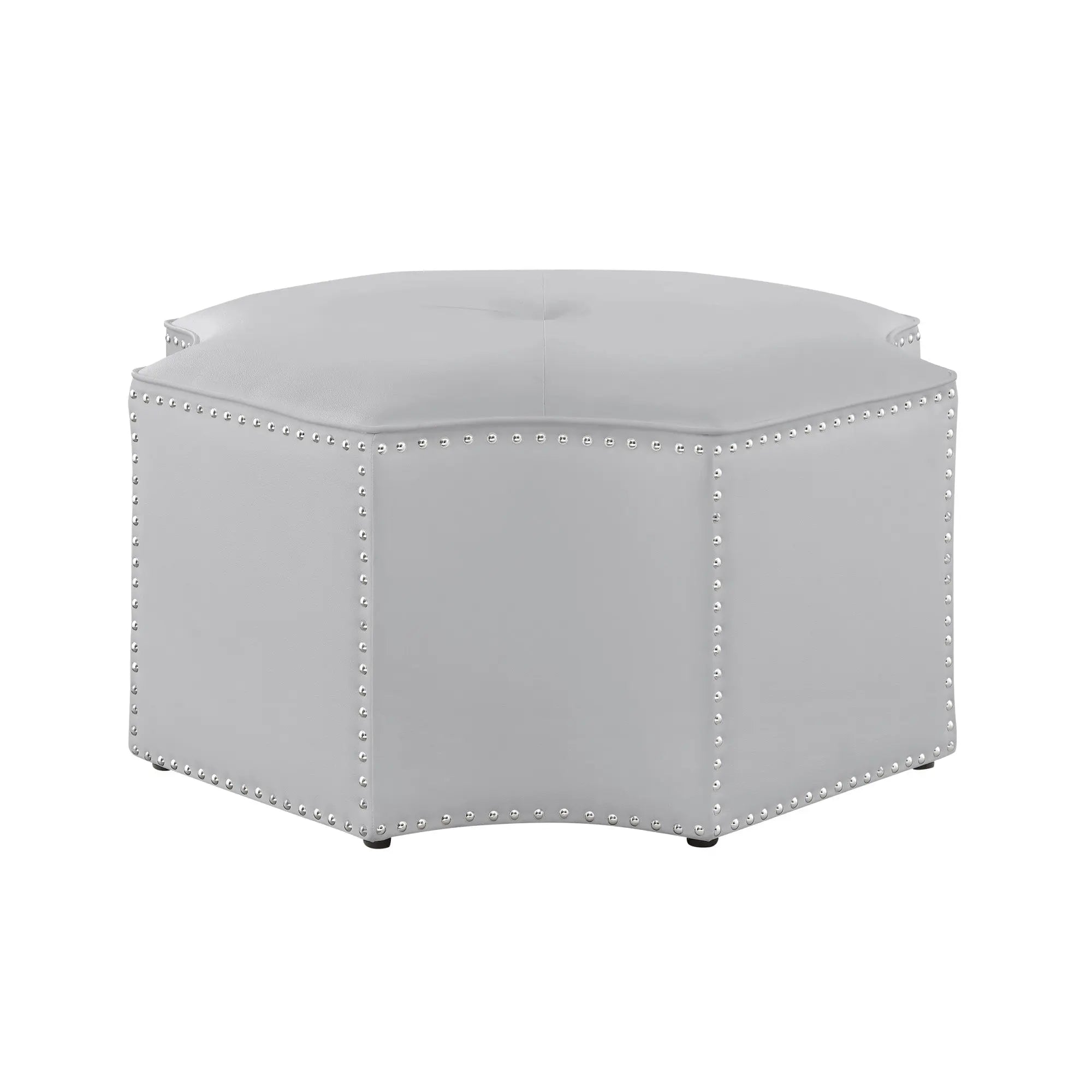 33" Silver Faux Leather Tufted Octagonal Cocktail Ottoman Homeroots Living Room