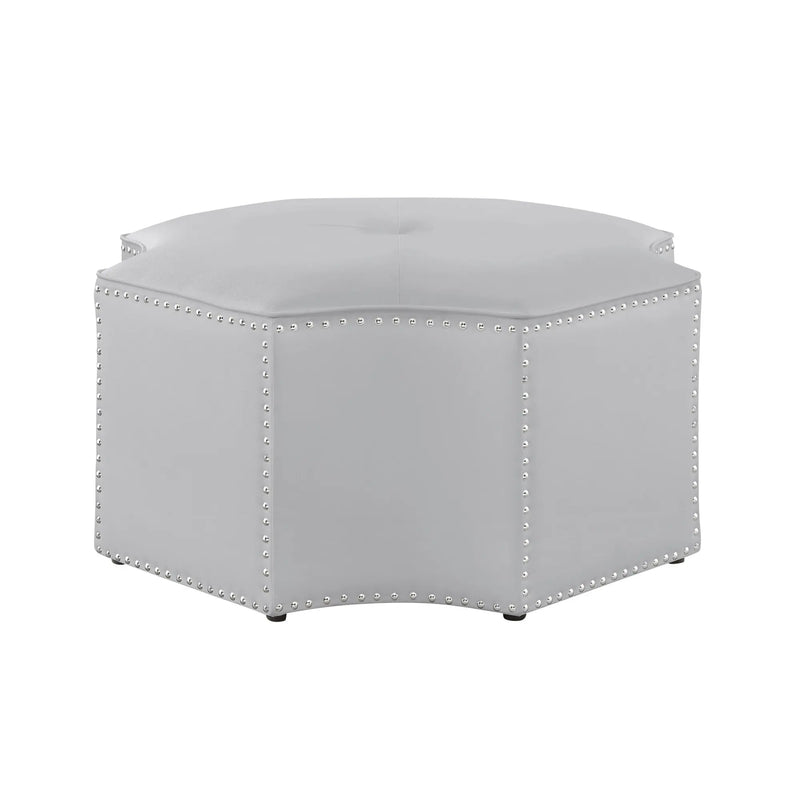 33" Silver Faux Leather Tufted Octagonal Cocktail Ottoman Homeroots Living Room