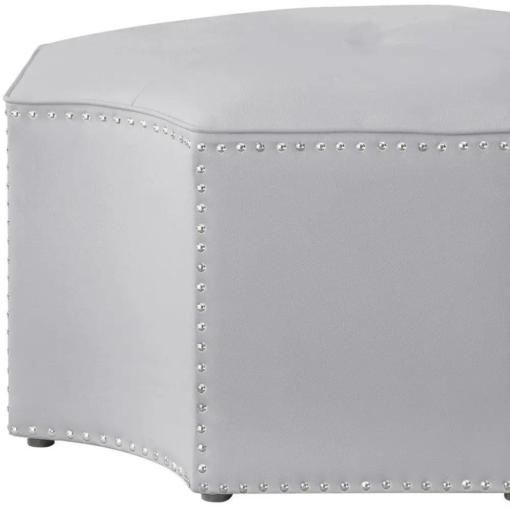 33" Silver Faux Leather Tufted Octagonal Cocktail Ottoman Homeroots Living Room