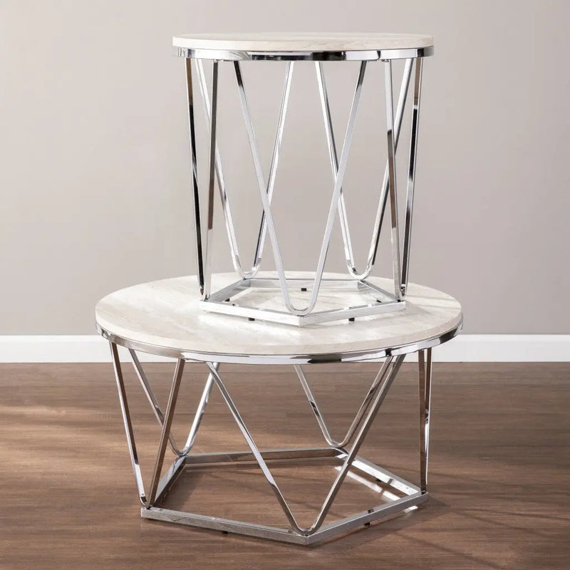 33" Silver Manufactured Wood And Metal Round Coffee Table Homeroots Living Room
