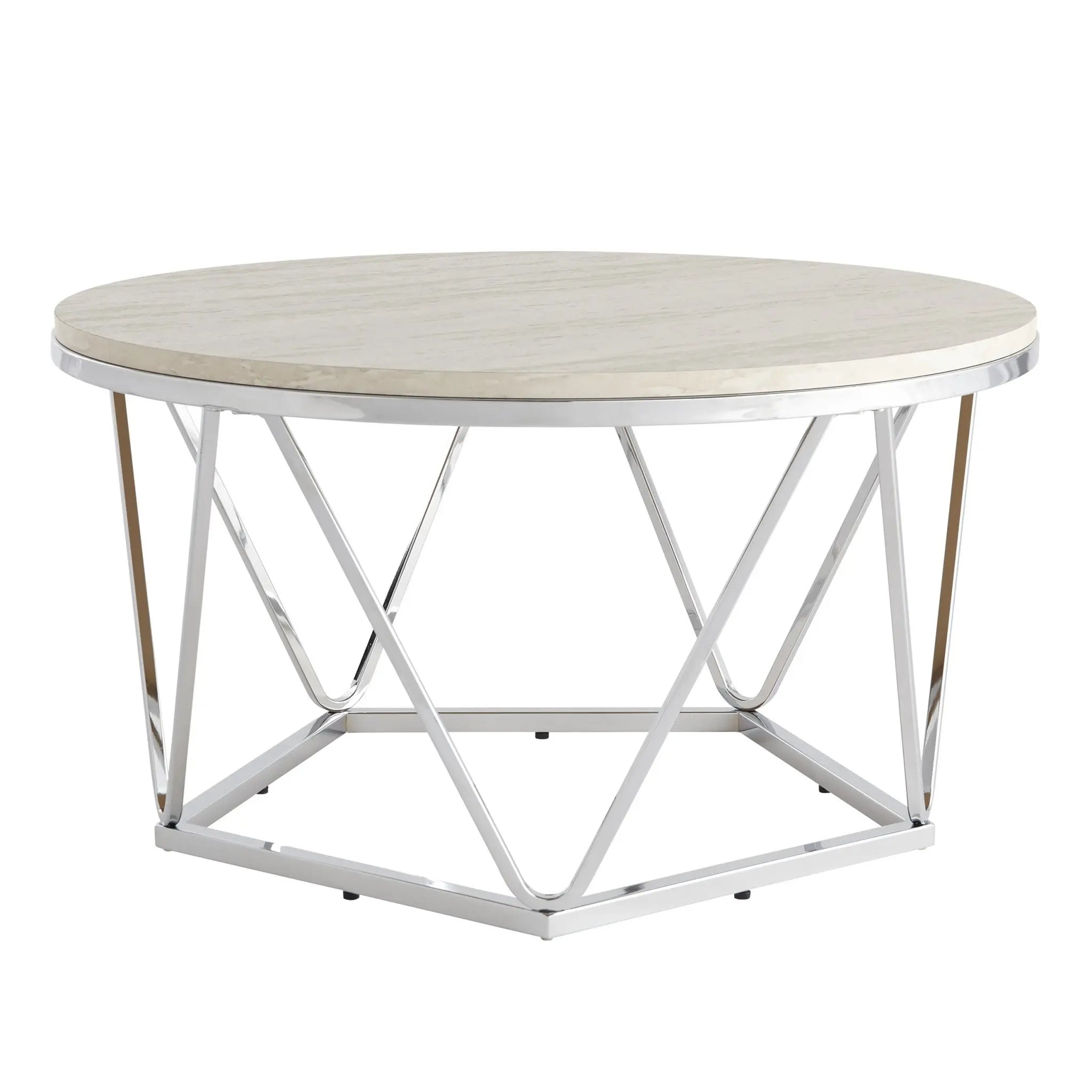 33" Silver Manufactured Wood And Metal Round Coffee Table Homeroots Living Room