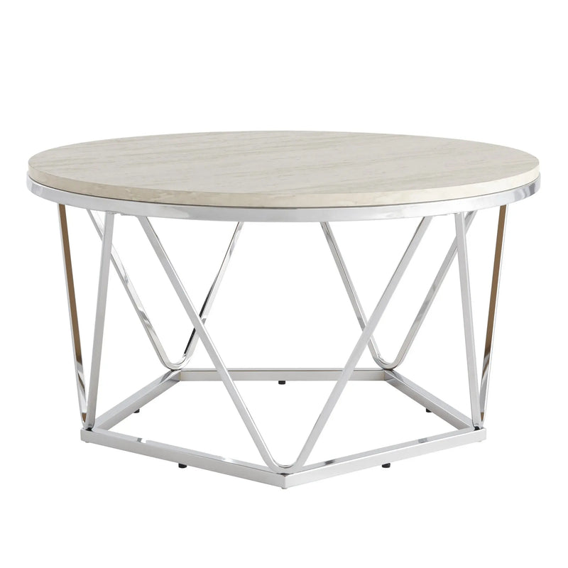 33" Silver Manufactured Wood And Metal Round Coffee Table Homeroots Living Room