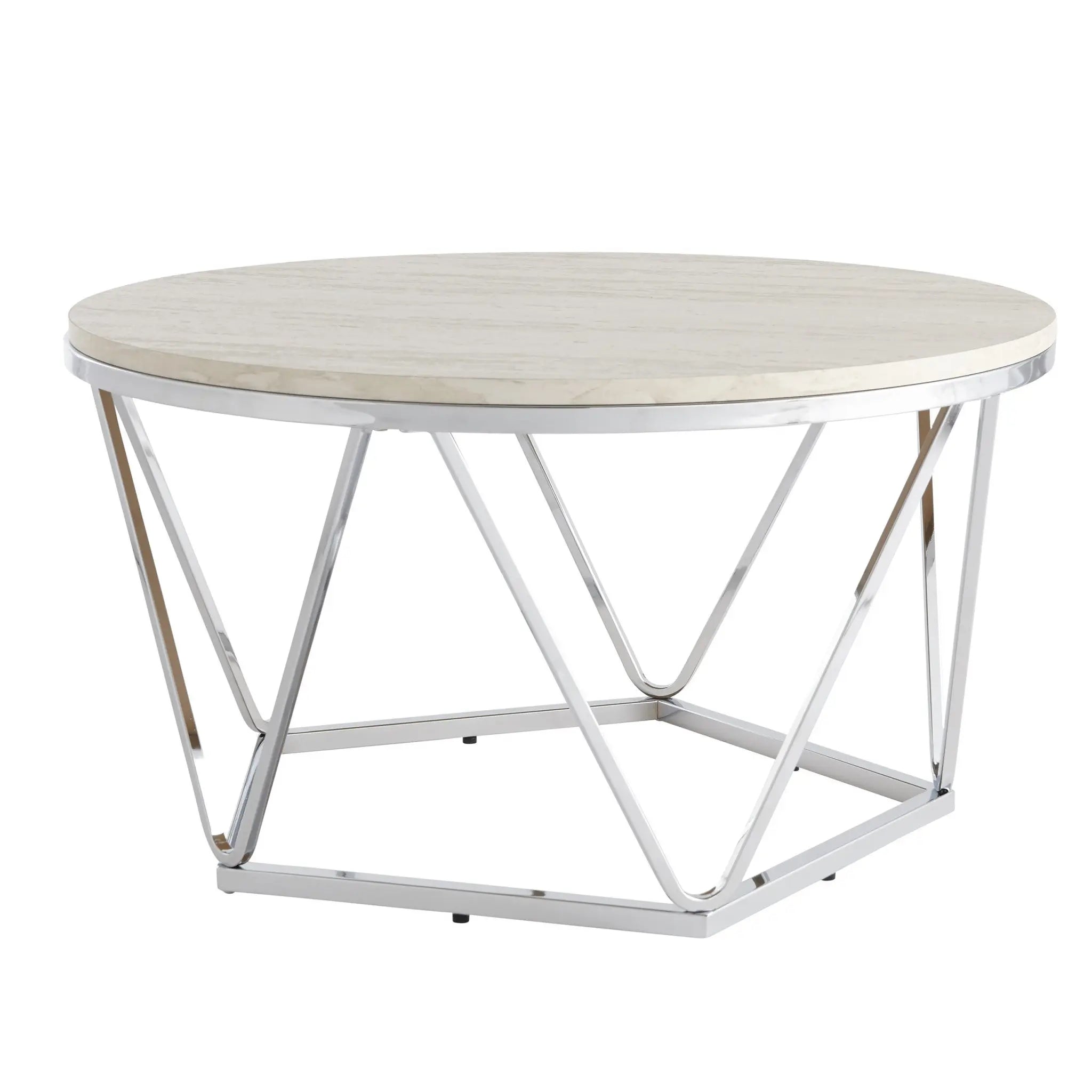33" Silver Manufactured Wood And Metal Round Coffee Table Homeroots Living Room