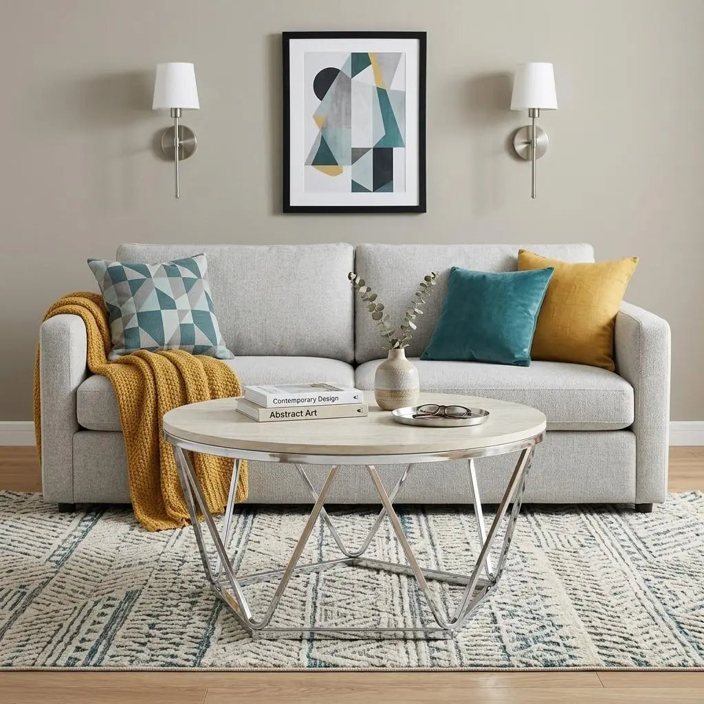 33" Silver Manufactured Wood And Metal Round Coffee Table Homeroots Living Room