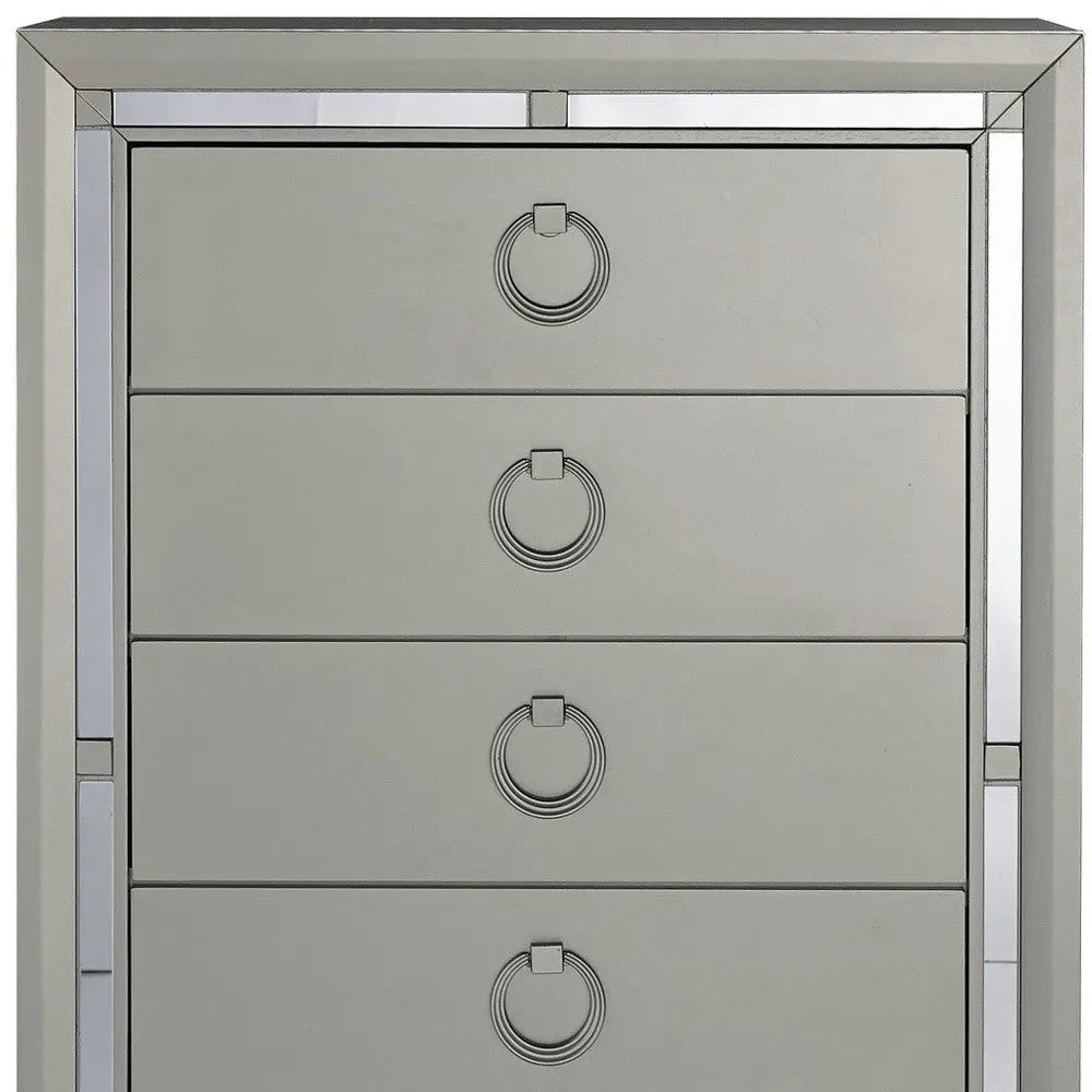 33" Silver Solid Wood Mirrored Five Drawer Dresser Homeroots Bed & Bath
