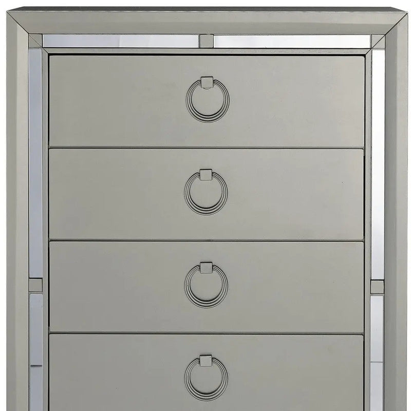 33" Silver Solid Wood Mirrored Five Drawer Dresser Homeroots Bed & Bath