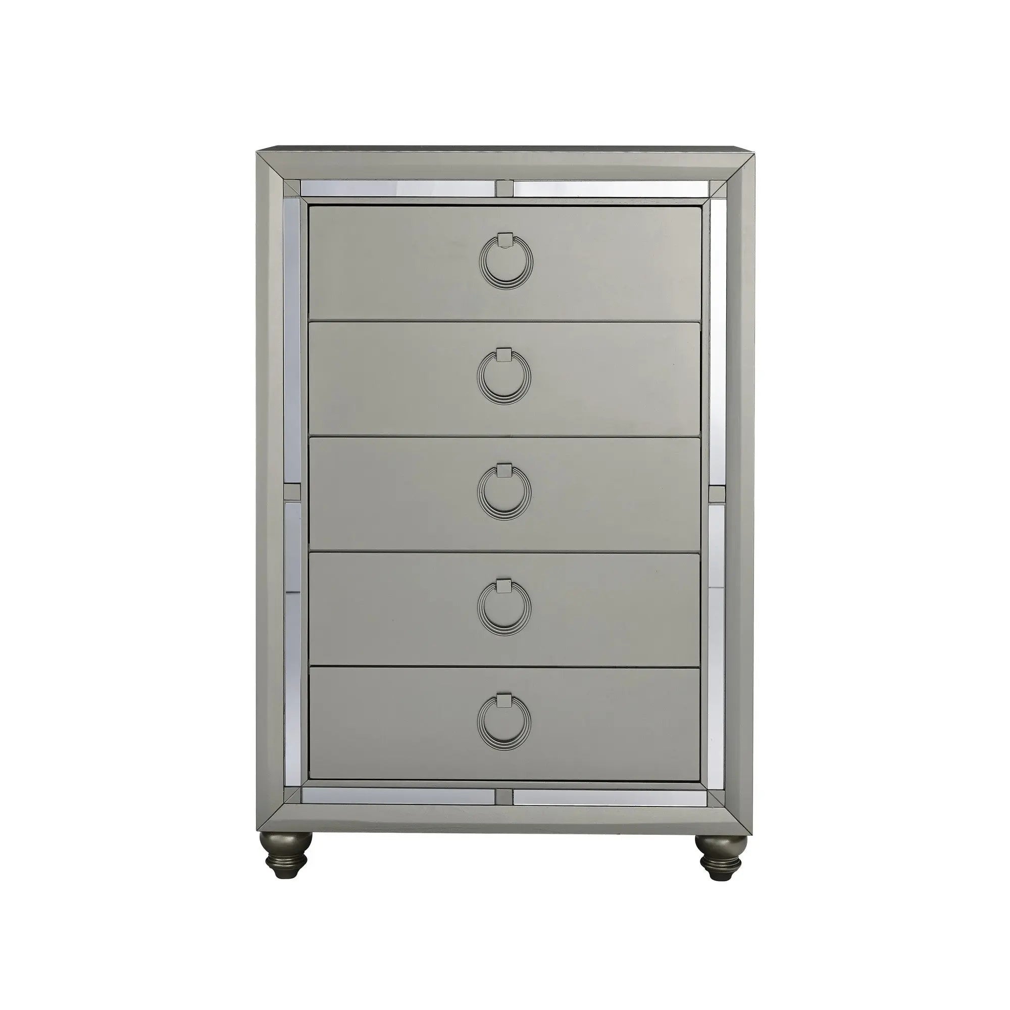 33" Silver Solid Wood Mirrored Five Drawer Dresser Homeroots Bed & Bath