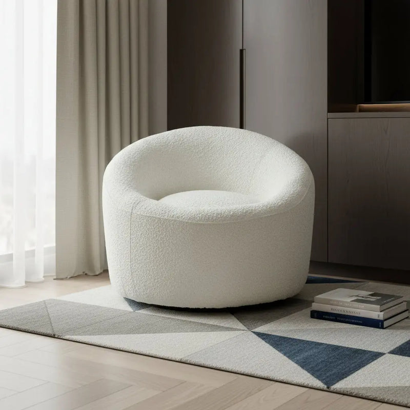 33" White Boucle Swivel Lounge Chair Homeroots Living Room