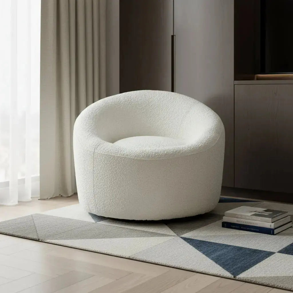 33" White Boucle Swivel Lounge Chair Homeroots Living Room