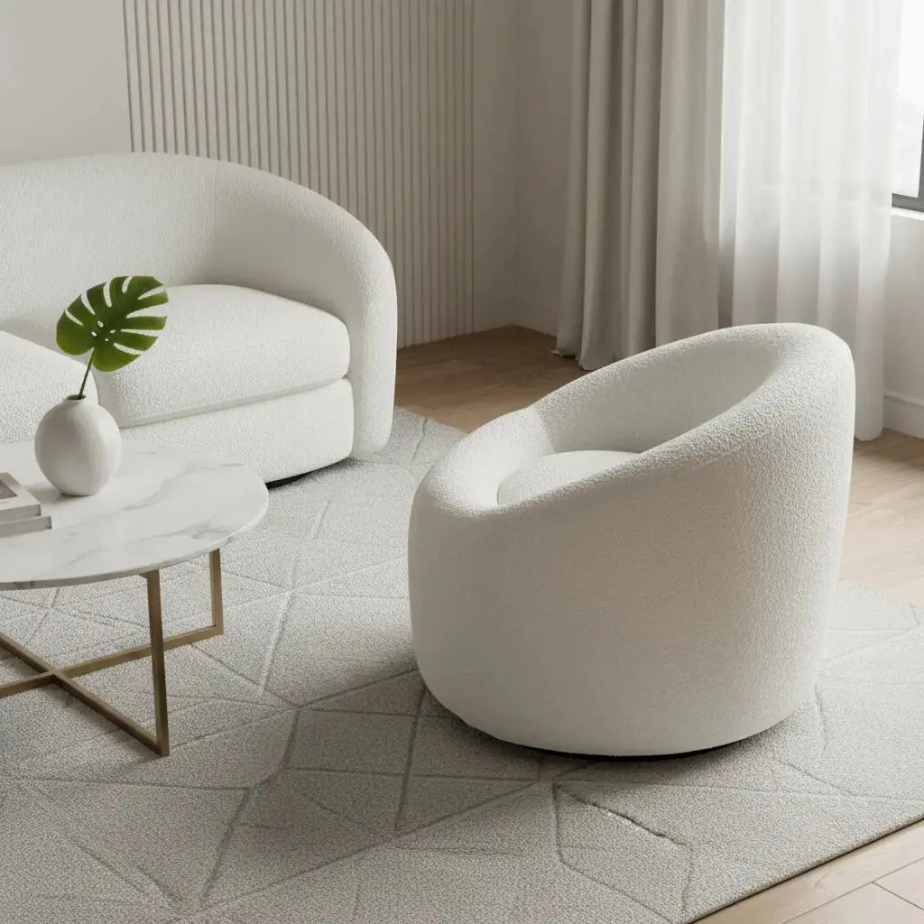 33" White Boucle Swivel Lounge Chair Homeroots Living Room
