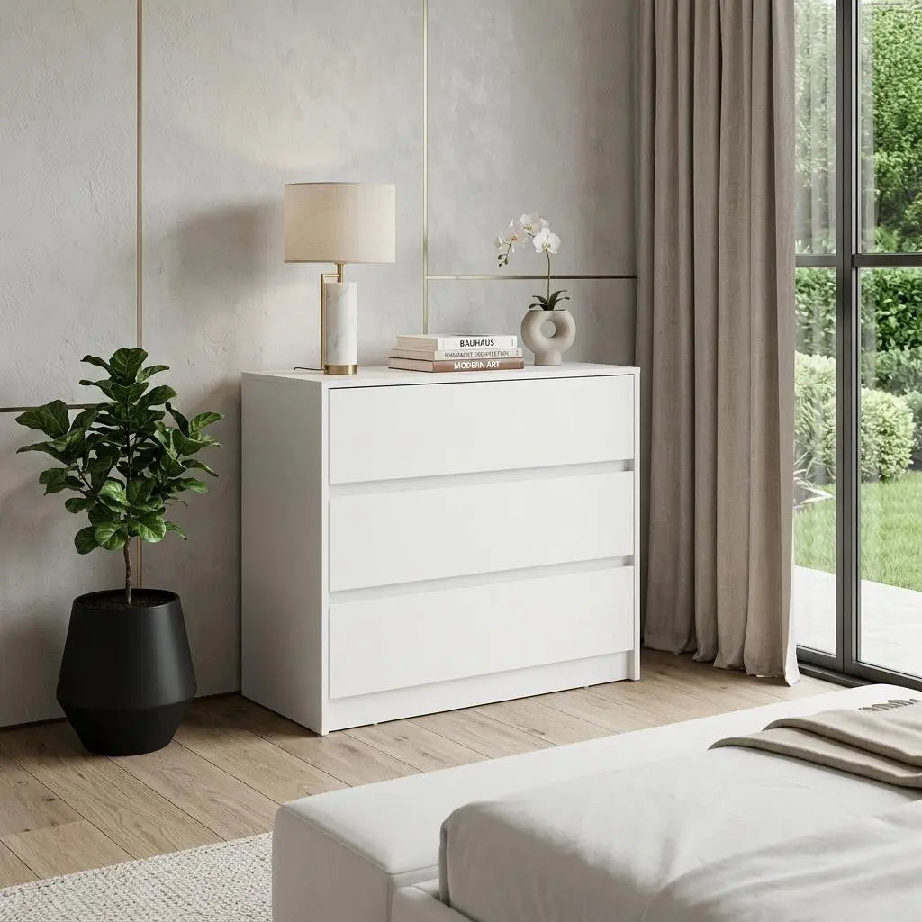 33" White Three Drawer Dresser Homeroots Bed & Bath