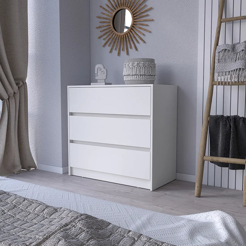 33" White Three Drawer Dresser Homeroots Bed & Bath