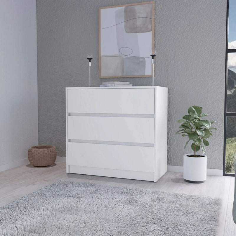 33" White Three Drawer Dresser Homeroots Bed & Bath