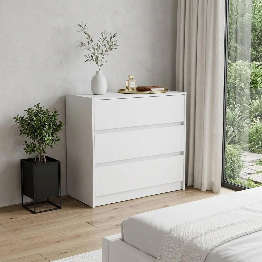 33" White Wood Three Drawer Dresser Homeroots Bed & Bath