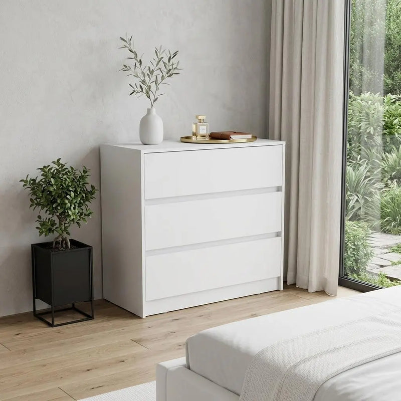 33" White Wood Three Drawer Dresser Homeroots Bed & Bath