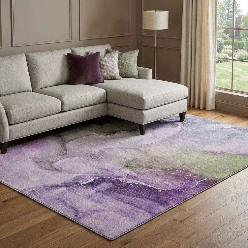 10' X 14' Purple And Lavender Abstract Shag Washable Area Rug With UV Protection - Home & Garden