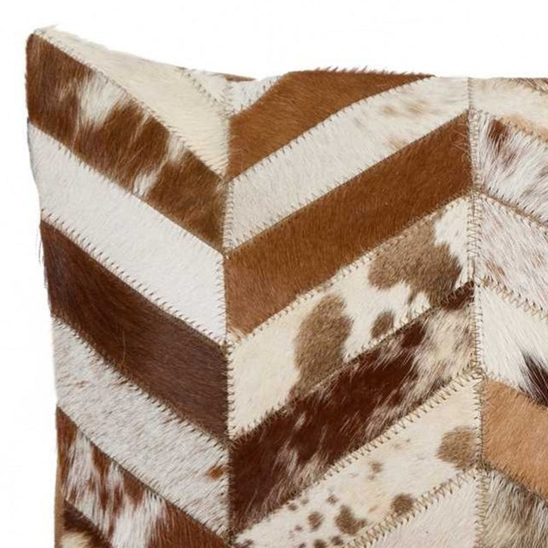 12" X 20" Brown and Off White Chevron Cowhide Throw Pillow - Home Decor